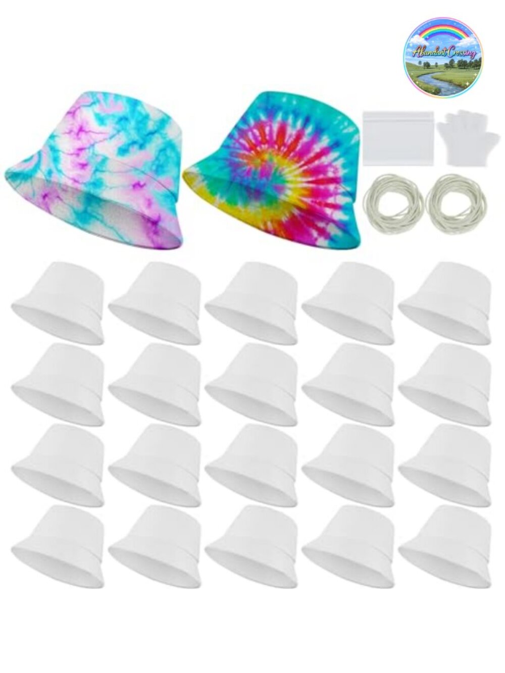 20 Pack Cotton Bucket Hat DIY Tie Dye Craft Kit with Accessories for Sun